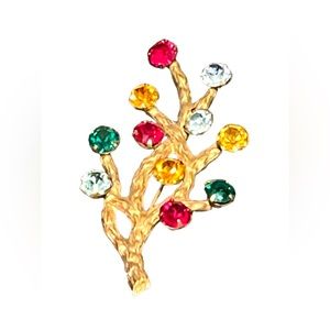 Vintage 1960s Van Dell 12k GF Gold filled Tree of Life multi color crystals